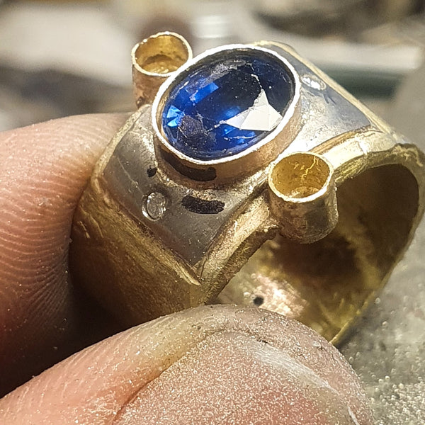 Sapphire and Diamonds on White and Yellow Gold
