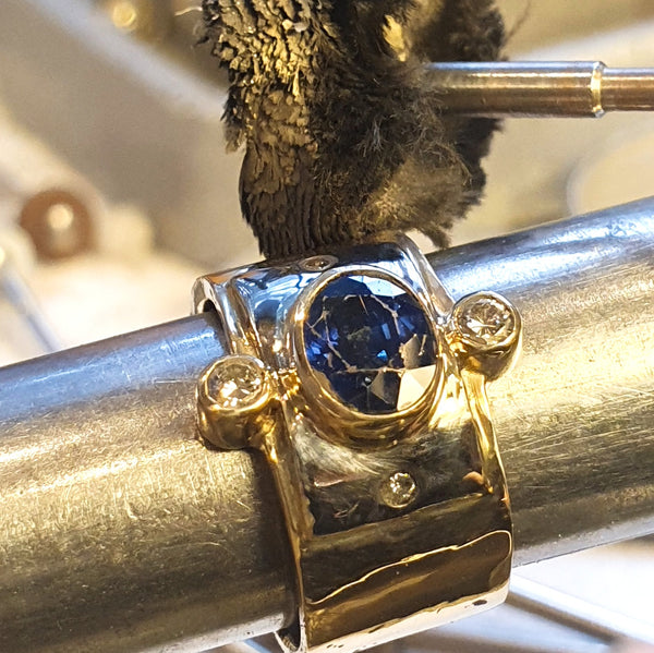 Sapphire and Diamonds on White and Yellow Gold
