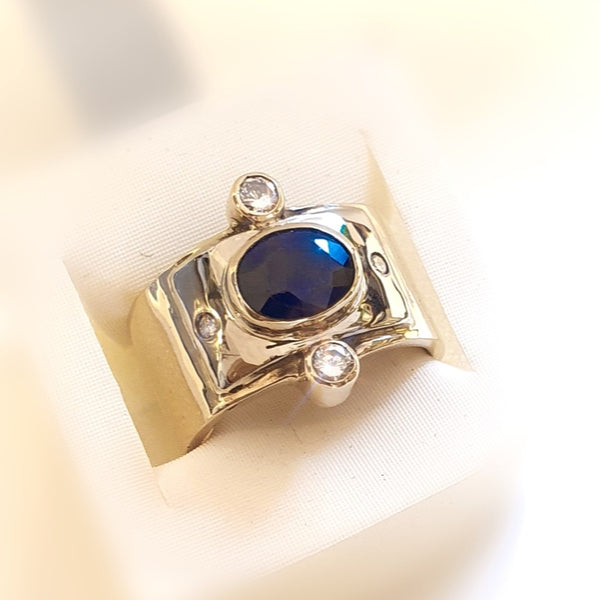 Sapphire and Diamonds on White and Yellow Gold