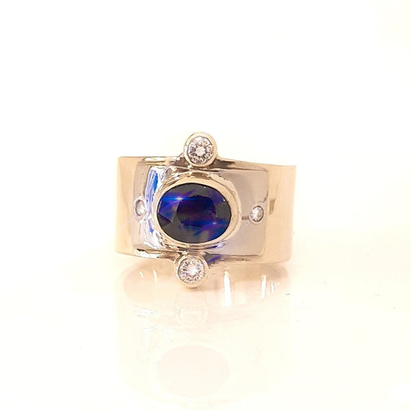 Sapphire and Diamonds on White and Yellow Gold