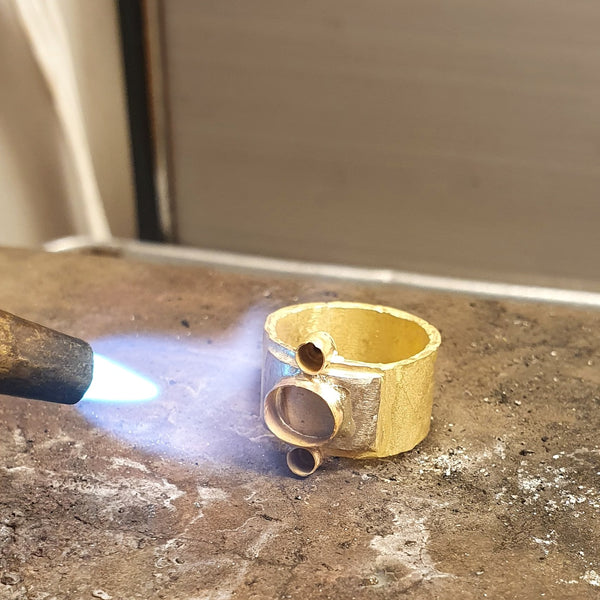 Sapphire and Diamonds on White and Yellow Gold
