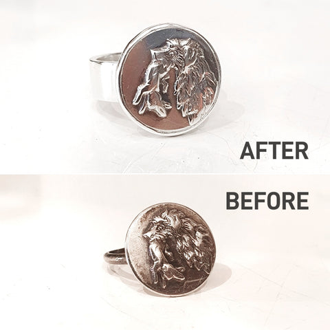 Old English Lion and Rabbit Charm on wider Sterling Silver band