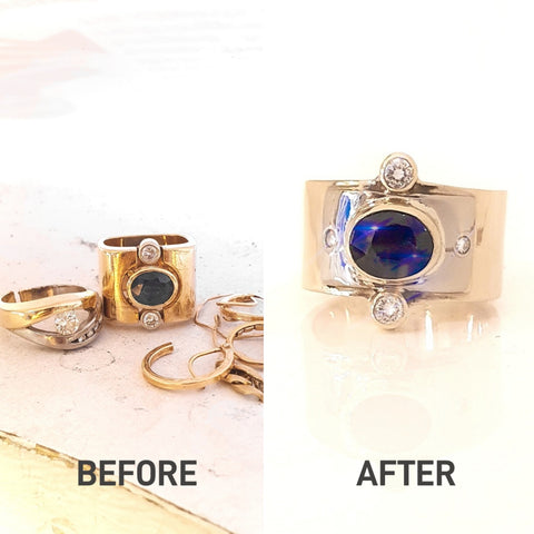 Sapphire and Diamonds on White and Yellow Gold