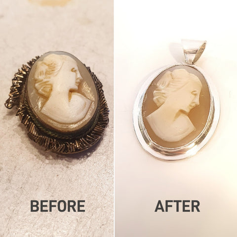 Family Heirloom Cameo  reset into Solid Sterling