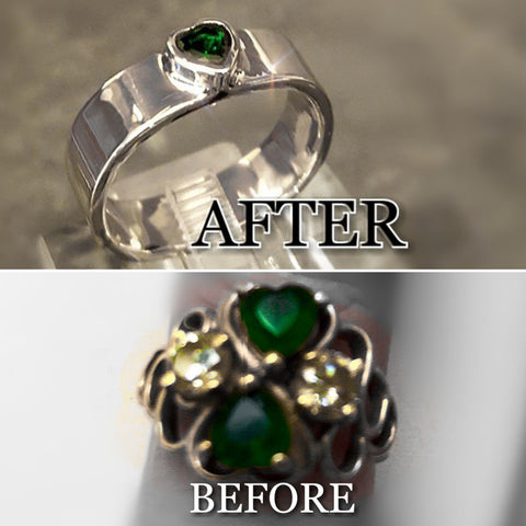 Emerald heart reset onto Solid White Gold